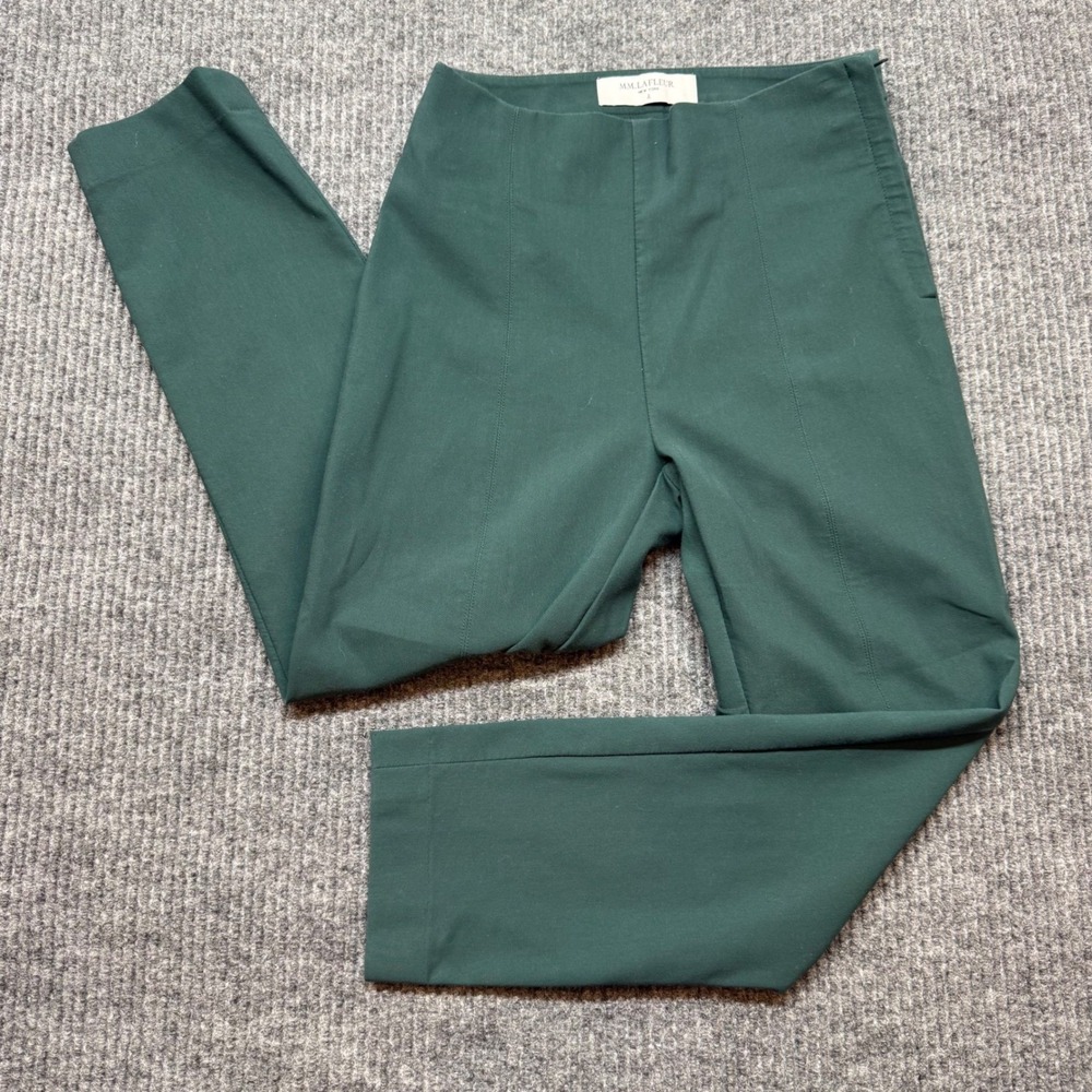 MM.LaFleur Foster Cigarette Pants Green High Waist Slim Size 2 Career Stretch